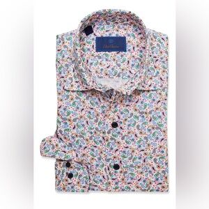 David Donohue Trim Fit Paisley Linen Dress Shirt Large